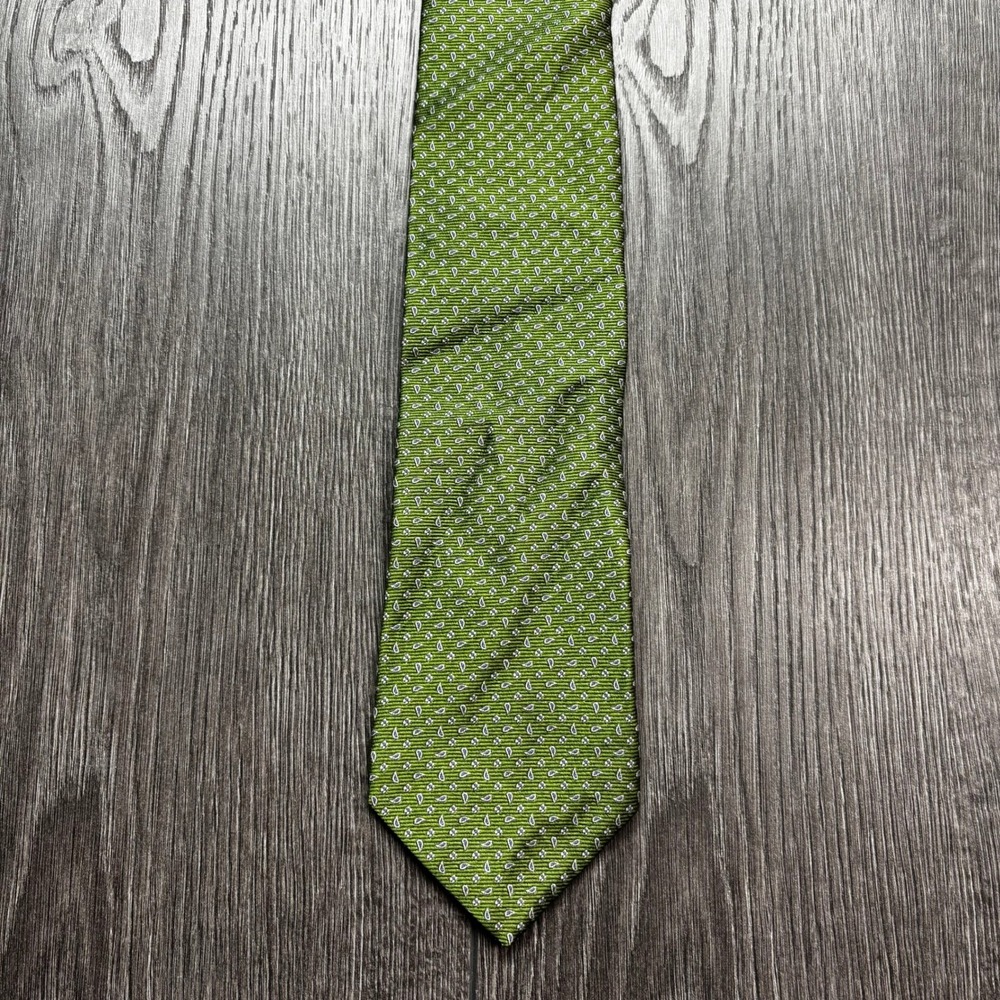 Brooks Brothers Mens Green Silk Micro Paisley Tie Woven in England USA Made